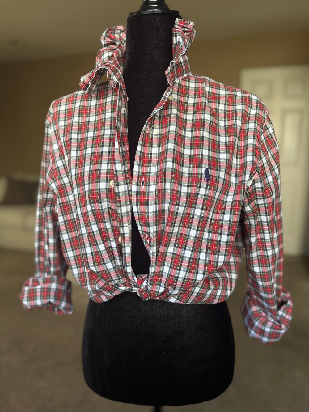 Reworked Ralph Lauren Christmas Plaid Button-Down Shirt size small